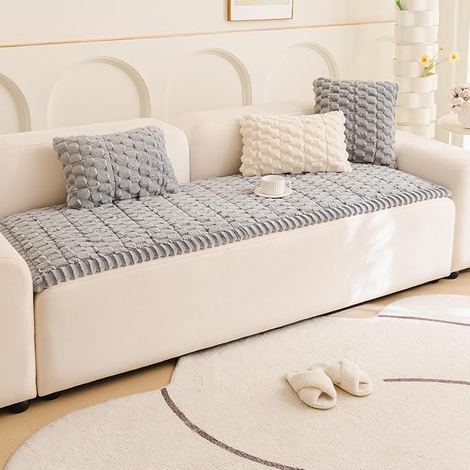 Couch Cover for Dogs Fuzzy Sofa Covers for Pet, Geometric Jacquard Coral Pet-Friendly Washable Non-Slip Sofas Slipcover Cushion Protector Pets Mat Dog Bed Mats Dim Gray 27.6”x 59.06”