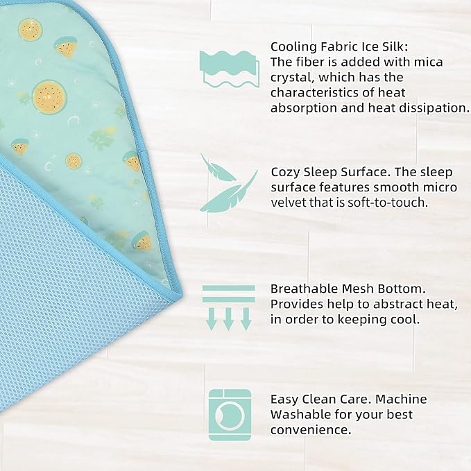 NWK Pet Cooling Mat -20’’ X 16’’ Ice Silk Cooling Mat for Dogs & Cats Portable & Washable Pet Cooling Blanket, Car Seats, Beds for Summer (Green Fruit, Small)