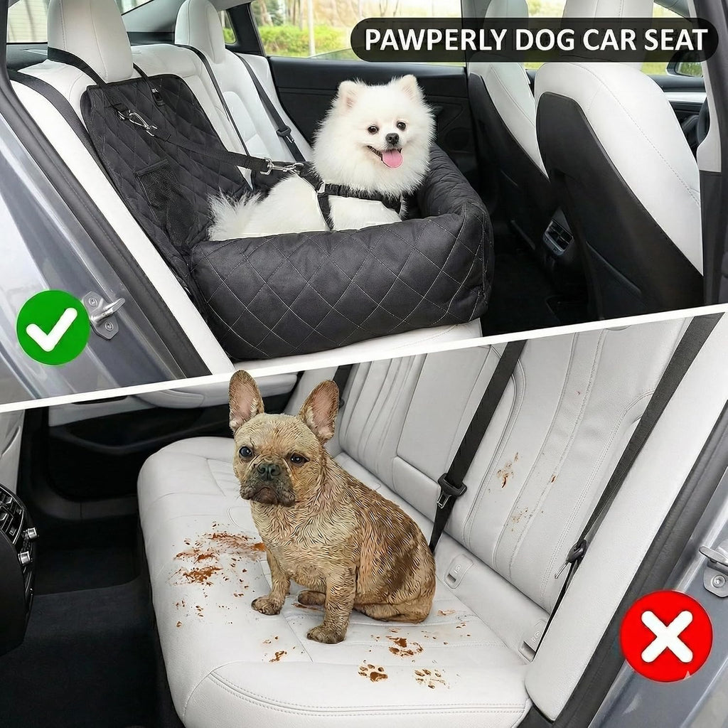 Dog Car Seat for Small & Medium Dogs Up to 40 lbs – Padded Booster Seat with Safety Belt, Waterproof Washable Cover – Fits Front & Back Seats | Pawperly