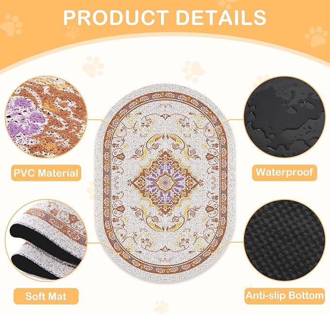 Bienbee Cat Litter Mat, 33" x 22" Large Size Litter Box Mat Rug with Non-Slip Bottom,Urine and Water Proof, Easy to Clean Cat Supplies Essentials for Indoor Kitty Kitten Floor, Brown L