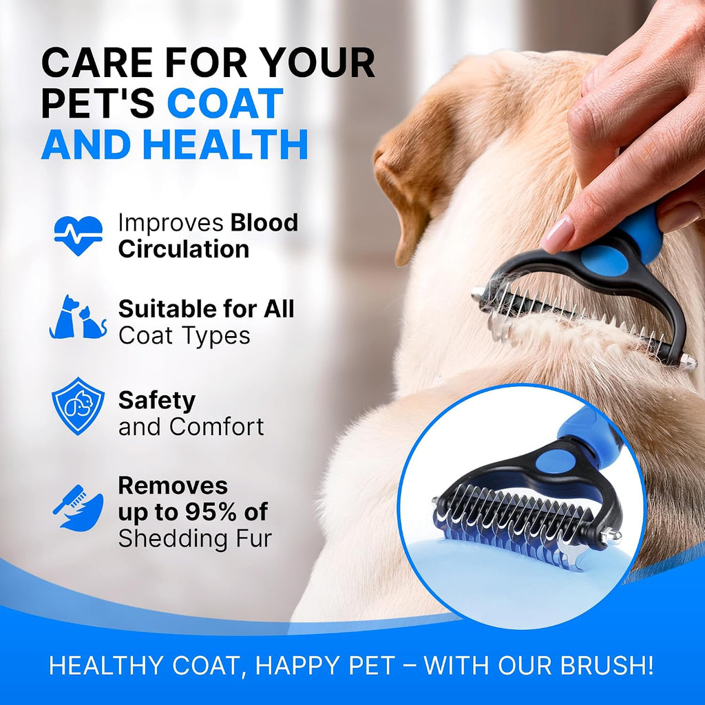 Dog Rake Brush for Shedding – Pet Undercoat Deshedding Tool for Long & Thick Hair Dogs, Removes Loose Fur, Reduces Mats