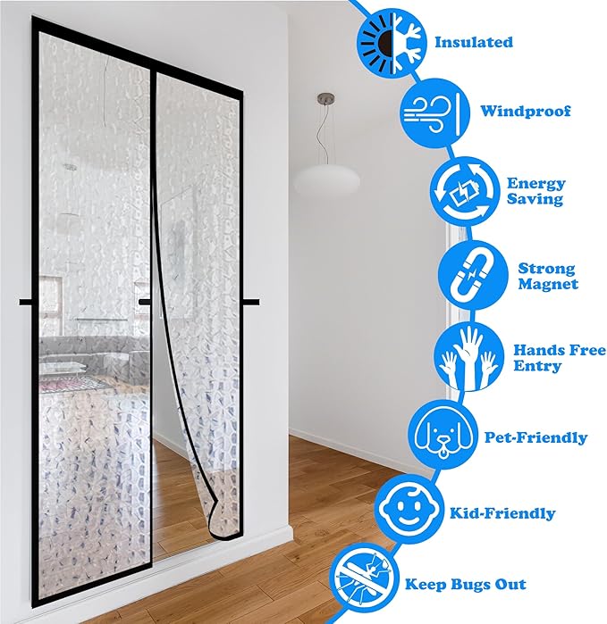 RELIANCER Magnetic Thermal Insulated Door Curtain,Waterproof EVA Door Cover,Fit Doors Size Up to 34"x82",Temperature Protection Insulated Doorway Curtain Partition,Patio Self-Closing Doors Net Screen