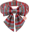 Christmas Plaid Dog Collar with Bow, Red and Blue Check Adjustable Pet Collar with Quick Release, Christmas Stripes Bowtie Collar for Small Medium Large Dogs XL