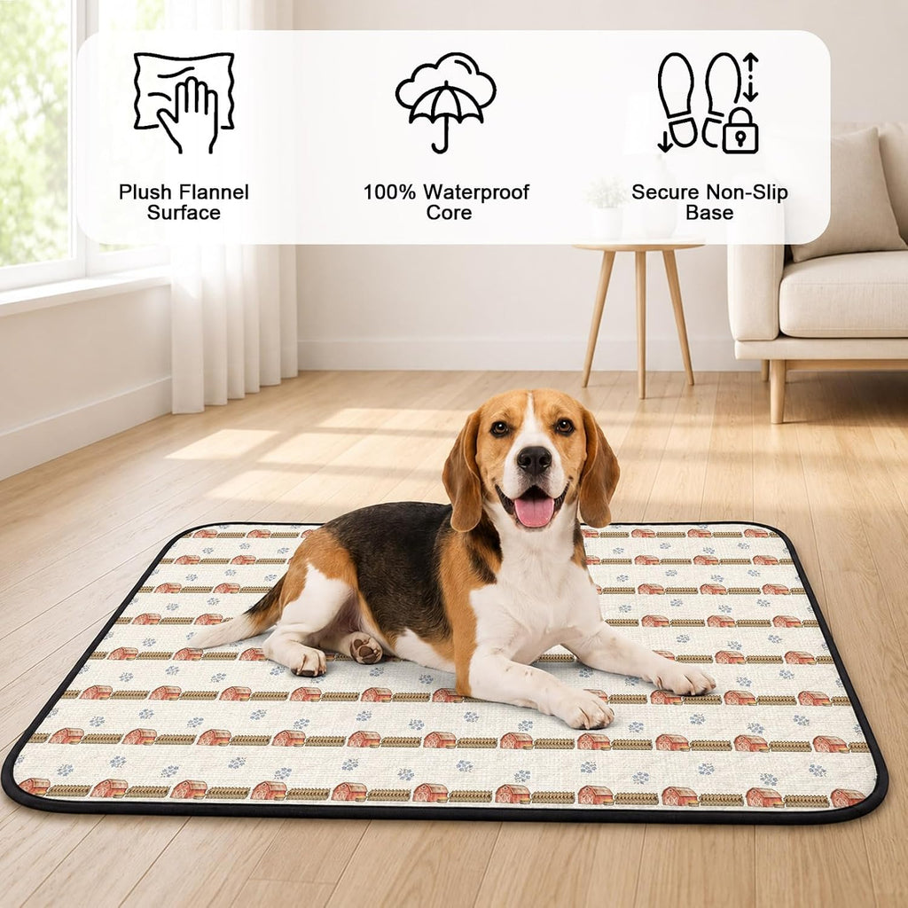 Autumn Farmhouse Barn Fence Washable Pee Pads for Dogs Cats,36"x24" Absorbent Waterproof Pet Training Mats Rustic Fall Retro Linen Non-Slip Reusable Puppy Pad for Crate Bed