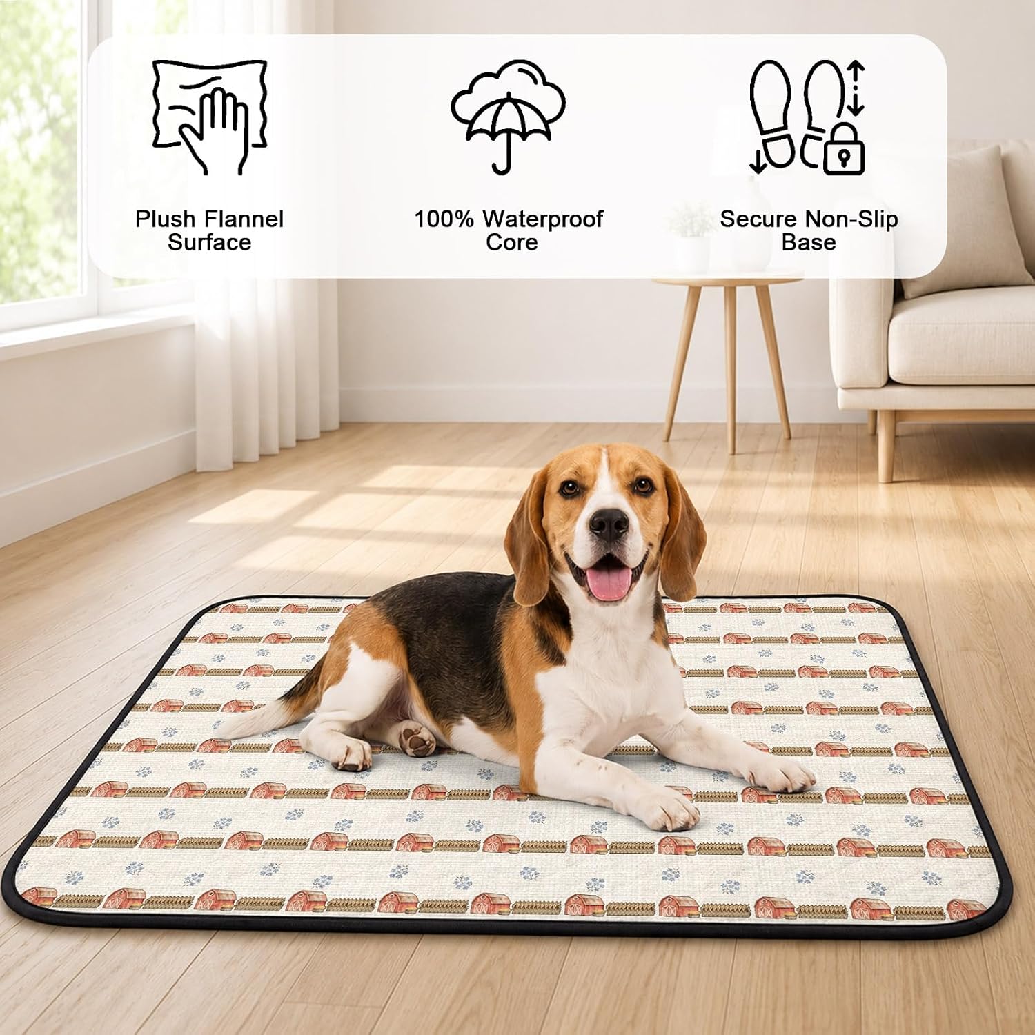 Autumn Farmhouse Barn Fence Washable Pee Pads for Dogs Cats,36"x24" Absorbent Waterproof Pet Training Mats Rustic Fall Retro Linen Non-Slip Reusable Puppy Pad for Crate Bed