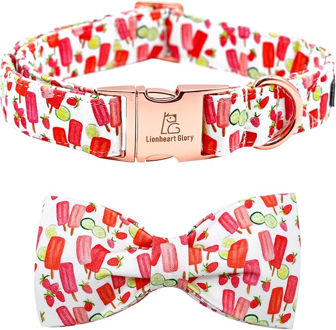 Lionheart glory Dog Collar, Dog Collar with Bow, Popsicle Print Girl or Boy Dog Bowtie Collar Cute Pet Collar Gift for Medium Dog