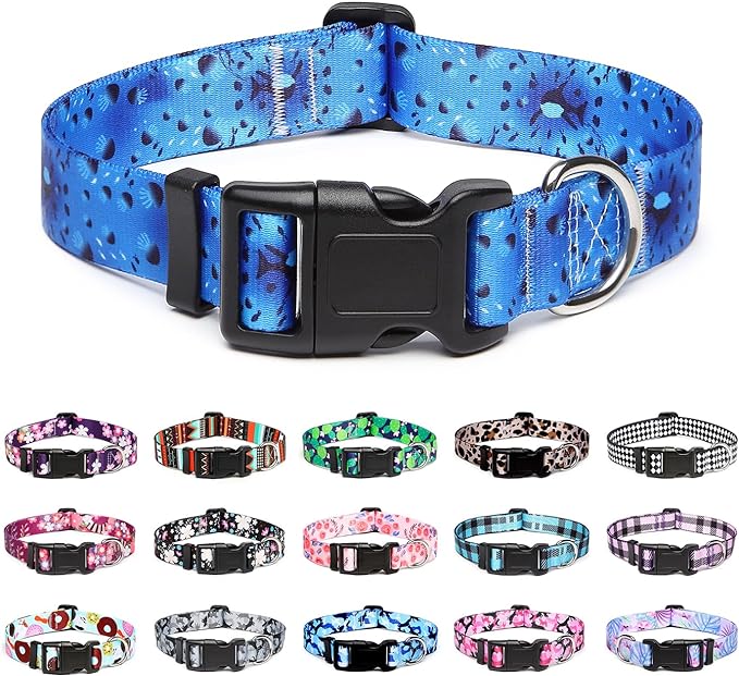 Mercano Adjustable Dog Collar - Special Design Patterns, Soft Nylon Comfortable Durable Pet Collar for Small Medium Large Dogs (L, Blue Ocean)