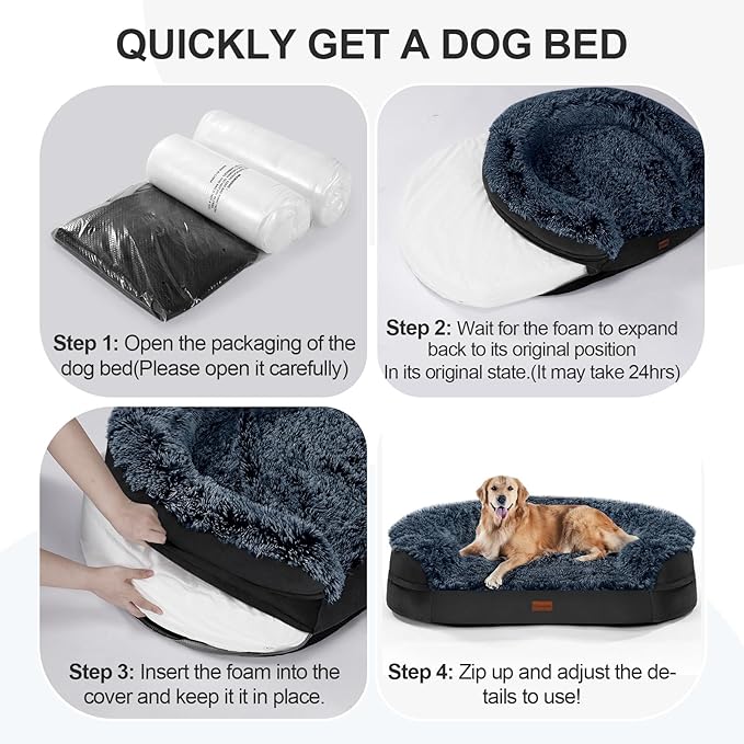 Black Orthopedic Dog Beds for Extra Large Dogs, 44" x32.6" x7.6" Supportive Dog Sofa Bed with 28D Egg-Crate Foam, Removable Washable Cover, Waterproof Lining, for Puppy,Senior,Sick
