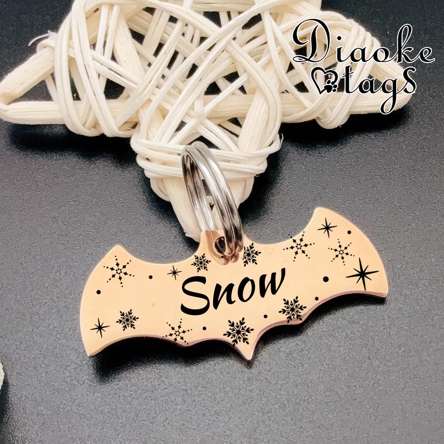 Stainless Steel Cat ID Tag Personalized Pet Tags with up to 4 Lines of Custom Text, Small Pet Mini Dog Cat Tag Lightweight, Engraved on Both Sides, Multiple Patterns Colors Size Options (Bat Shaped)