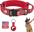 DAGANXI Christmas Tactical Dog Collar, Adjustable Military Training Nylon Dog Collar with Control Handle and Metal Buckle for Medium and Large Dogs, with Patches and Airtags Case (XL, Christmas red)