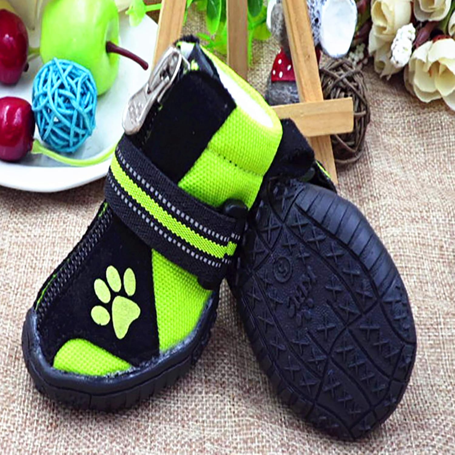 URBEST Dog Winter Shoes, Dog Boots Sports Non-Slip Pet Dog Anti-Slip Sole, Water Resistant Boots for Dogs 2 Pairs (1#, Green)