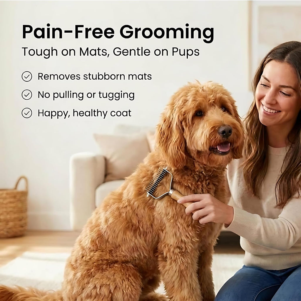 Dematting Comb for Dogs, Undercoat Rake Grooming Tool For Matted Pet Hair | Best Dematting Brush For Doodles & Poodles, Detangling De Matted Hair, Tool For Removing Shedding Fur, Cat Deshedder Brushes