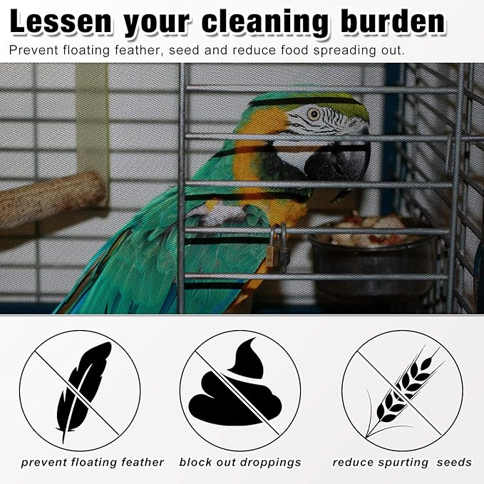 Shappy Large Bird Cage Seed Catcher,Bird Cage Cover Net Skirt Guard,Adjustable Soft Airy Mesh Net for Parrot Parakeet Macaw(118 x 15 Inch/ 300 x 37 cm,White)
