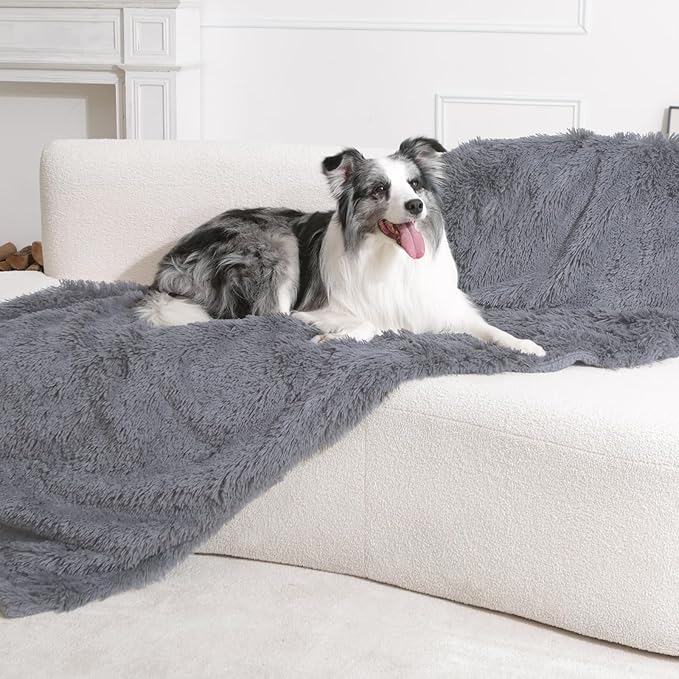 gogobunny Waterproof Dog Blanket for Couch & Furniture Protection - Super Soft Reversible Throw for Large Dogs & Cats, Calming Washable Fur & Sherpa Pet Blanket (60x80 Inch, Light Grey)