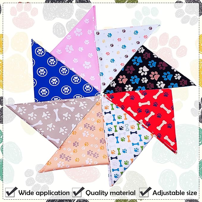 30 Pcs Paw Print Dog Bandanas for Small Dogs Stitch Dog Bandanas Bulk Polyester Bandana Party Grooming S