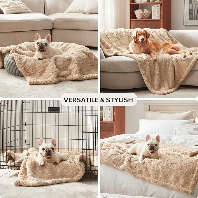 GASUR Waterproof Dog Blankets for Large Dogs, Dog Blanket for Couch Bed, Fleece Pet Blanket for Furniture Sofa Protector, Soft Pet Throw Blankets for Crate Car Outdoor, Washable, 50"x60",Beige
