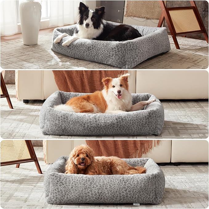 JOEJOY Large Dog Beds Large Sized Dog, Washable Orthopedic Premium Soft Corduroy Fleece Pet Bed with Removable Zipper Cover, Cute Calming Puppy Bed with Non Skid Bottom