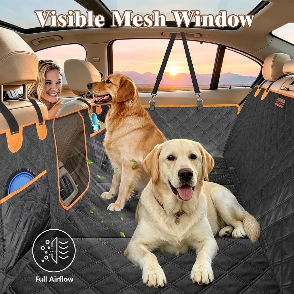 Hard Bottom Waterproof Dog Seat Cover Hammock for Full Size Truck | 900D Oxford bite-proof & waterproof. 35D sponge pad protects dog joints. Extra-wide hard bottom supports 600lbs. Mesh window