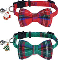 STMK 2 Pack Christmas Cat Collars With Bell, Breakaway Holiday Kitten Collars With Bowtie, Santa Tree for Cats Costumes Outfits (Red and Green)