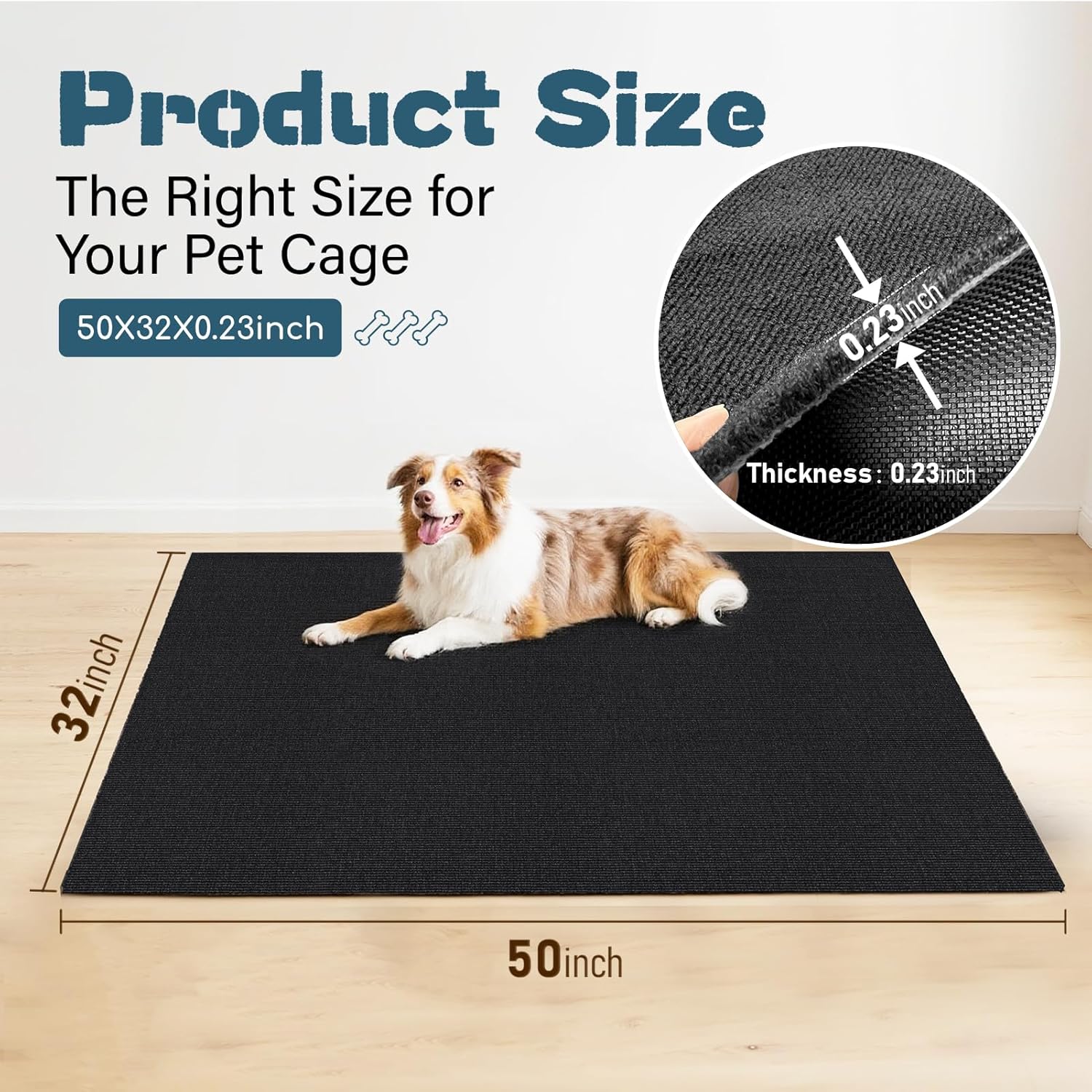 Wibeelee 32" X 50" X 0.23'' Mat for Under Dog Crate Waterproof Non-Slip Kennel Mat to Protect Floors Large Absorbs Urine Reusable Dog Playpen Mat