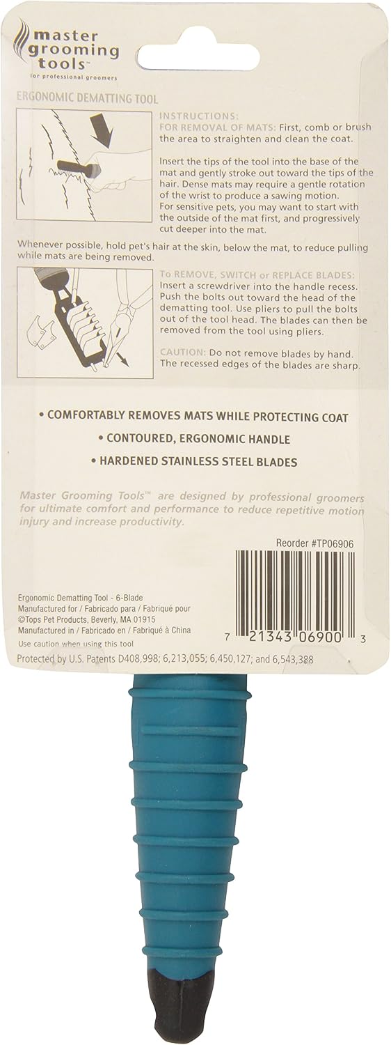 Master Grooming Tools Ergonomic DeMatting Tools — Reversible DeMatting Tools for Grooming Dogs - 6-Blade Style Black