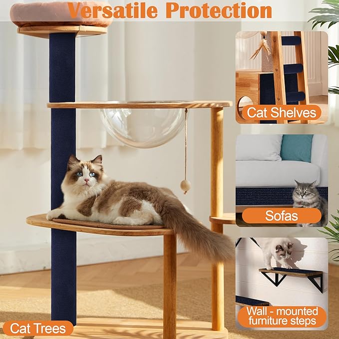 Cat Scratch Furniture Protector - 138" x 17" Trimmable Self-Adhesive Cats Claws Scratch Pads, DIY Cat Climbing Couch Protector for Scratch Post Cat Tree Replacement Indoor (Dark Blue)