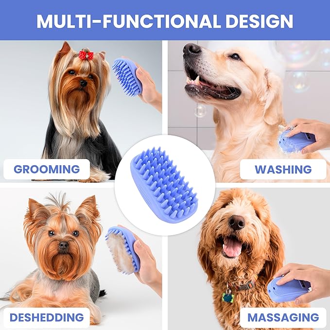 Dog Grooming Bath Brush, Pet Rubber Brush for Shower Scrubbing & Soothing Massage, Ideal for Long & Short Haired Dogs and Cats, Essential Puppy Grooming Accessories, 2 Pack [We Love Doodles]