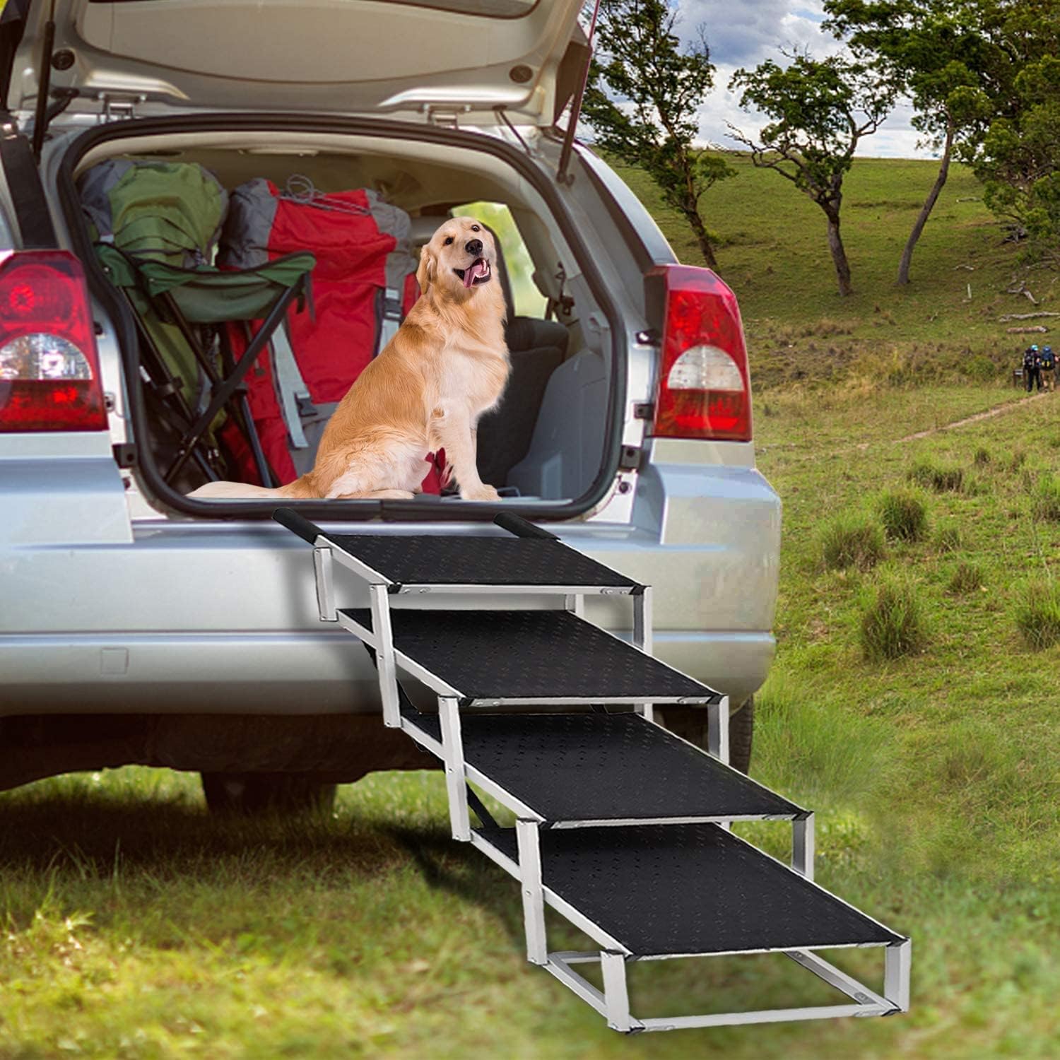 Dog Stairs for Large Dogs,Dog Stairs for Cars,Foldable Dog Ramp Pet Steps Light Weight Aluminum,Extra Wide Dog Stair for Large Dogs,High Beds, Trucks, Supports up to 200 lbs (Extra Wide-4 Steps)