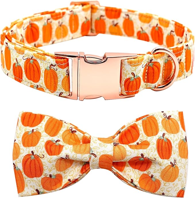 Dog Collar - Halloween Pumpkin Bowtie Dog Collar Gift Soft Bow Collar Pet Adjustable Metal Buckle Dog Collar for Large Dogs