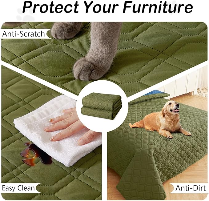 hyha Waterproof Dog Bed Blanket, Soft Pet Blankets, Waterproof Couch Cover for Dogs, Reversible Sofa Covers Washable for Furniture (40x80 Inch, Green/Navy Blue)