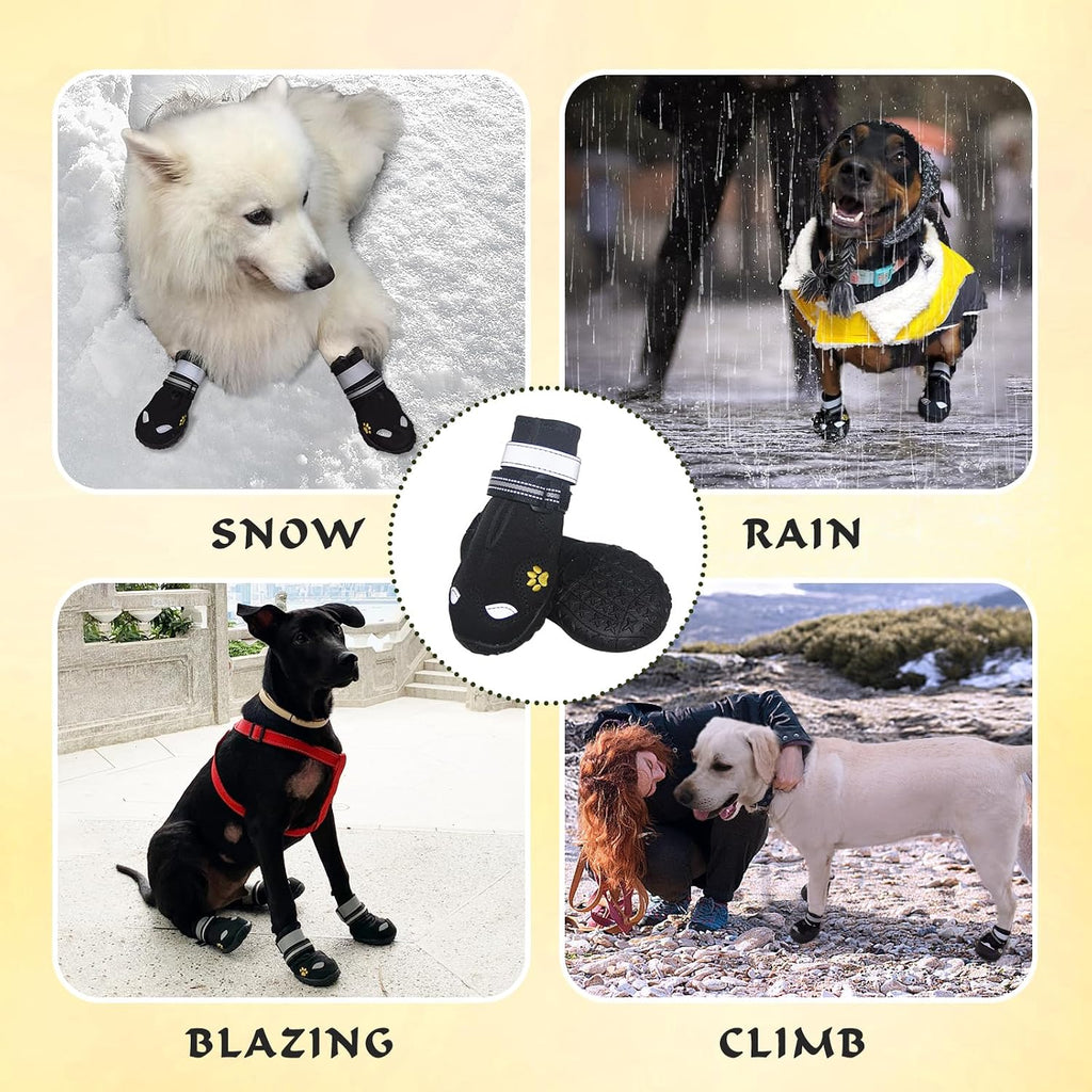 Dog Shoes, Dog Shoes for Large Dogs, Anti Slip Dog Boots & Paw Protectors for Winter Snowy and Summer Hot Pavement, 4 Pack Dog Booties Waterproof for Large Size Dogs (Black, (Size 8))