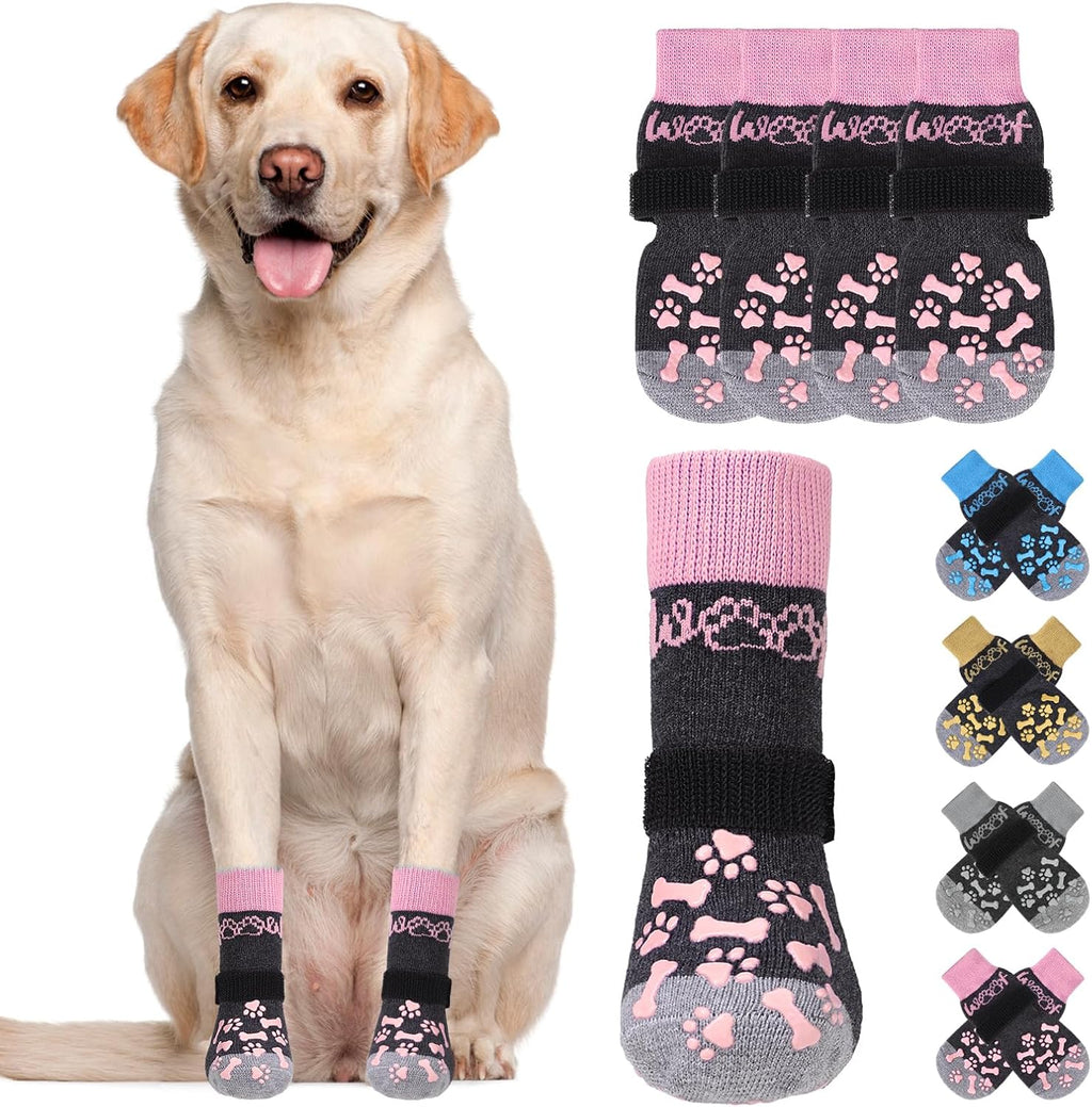 Dog Socks Shoes for Hot Pavement to Prevent Licking Paws, Winter Dog Boots&Paw Protector for Hardwood Floors Anti Slip,Traction Control Grip Booties for Small Medium Large Senior Dogs,Pink SM