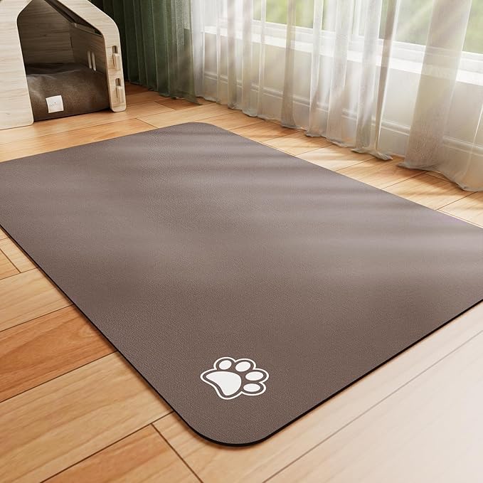 Dog Food Mat - Absorbent Cat Mat for Food and Water, No Stains Pet Feeding Bowl Mat, Easy to Clean Pet Placemats, Quick Dry Dog Water Dispenser Mat for Messy Drinkers | Paw Brown 24"x36"