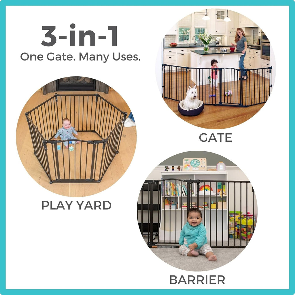 Toddleroo by North States - 3 In 1 Arched Décor Metal Superyard Baby Play Yard: 6 Panel Playpen, Baby Gate, or Extra Wide Baby Fence - Encloses Up to 10 Square Feet - 30 Inches Tall - Matte Bronze
