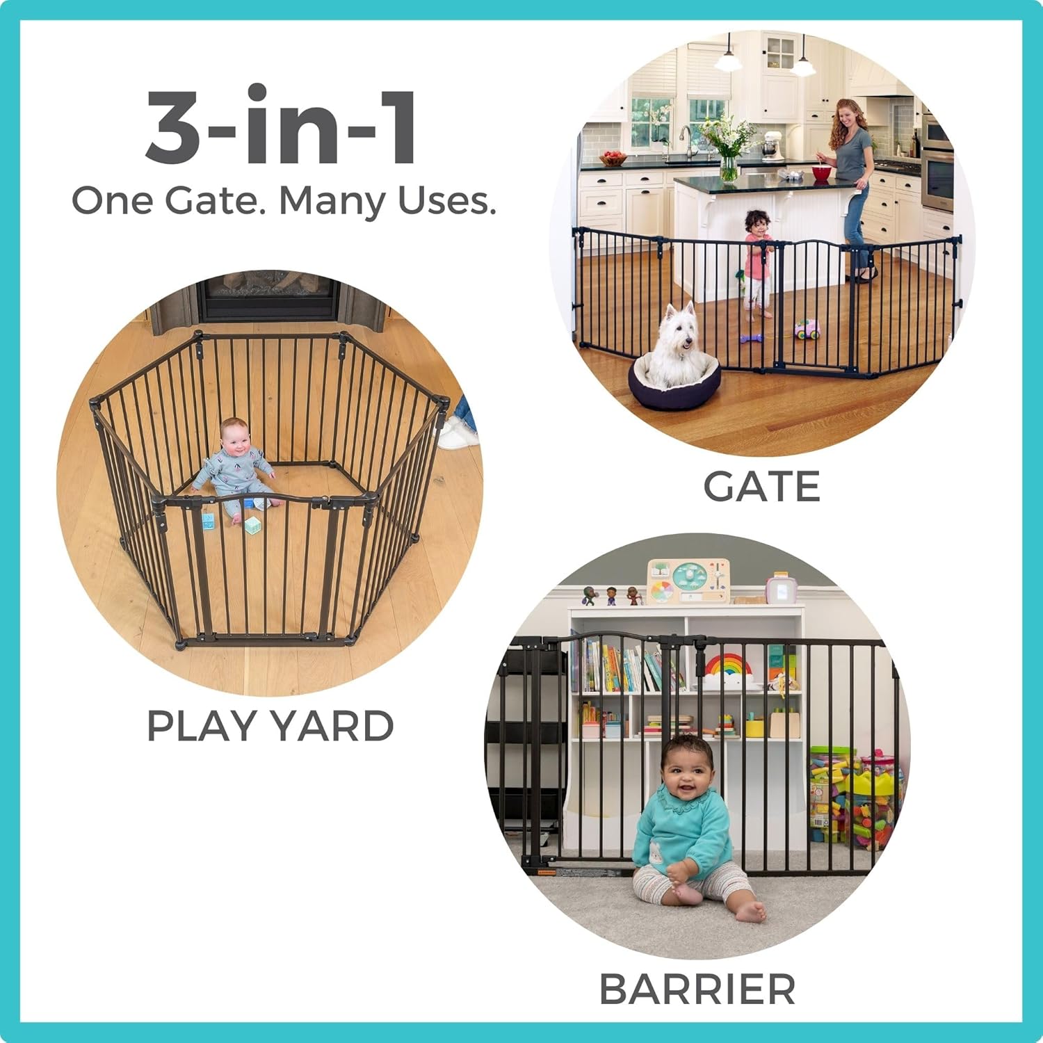 Toddleroo by North States - 3 In 1 Arched Décor Metal Superyard Baby Play Yard: 6 Panel Playpen, Baby Gate, or Extra Wide Baby Fence - Encloses Up to 10 Square Feet - 30 Inches Tall - Matte Bronze