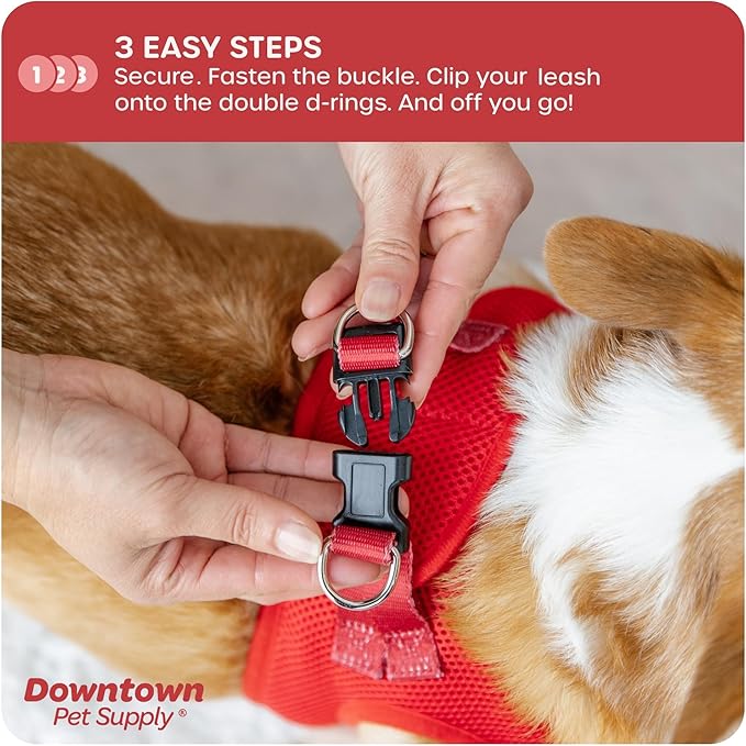 Downtown Pet Supply Step-in Dog Harness – No Pull, Adjustable Padded Mesh with Reflective Trim, Secure Buckle Strap – Comfortable & Breathable Small Dog Harness, Large, Red