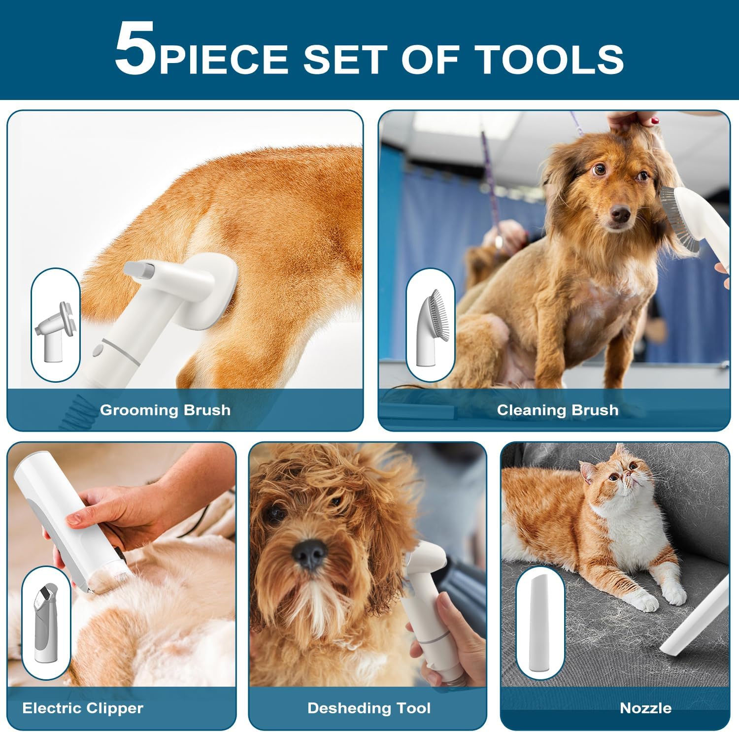 Dog Grooming Kit for Pet Include 4 Hair Clipper Combs 2.5L Vacuum Cleaner and 5 Pet Grooming Tools for Shedding, Low Noise for Home Cleanning