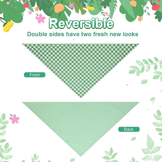 Dog Bandana Green XLarge 1PCS, Summer Spring Scarf for Boy and Girl, Durable Triangle Reversible Bibs Handkerchief for Puppy Pet