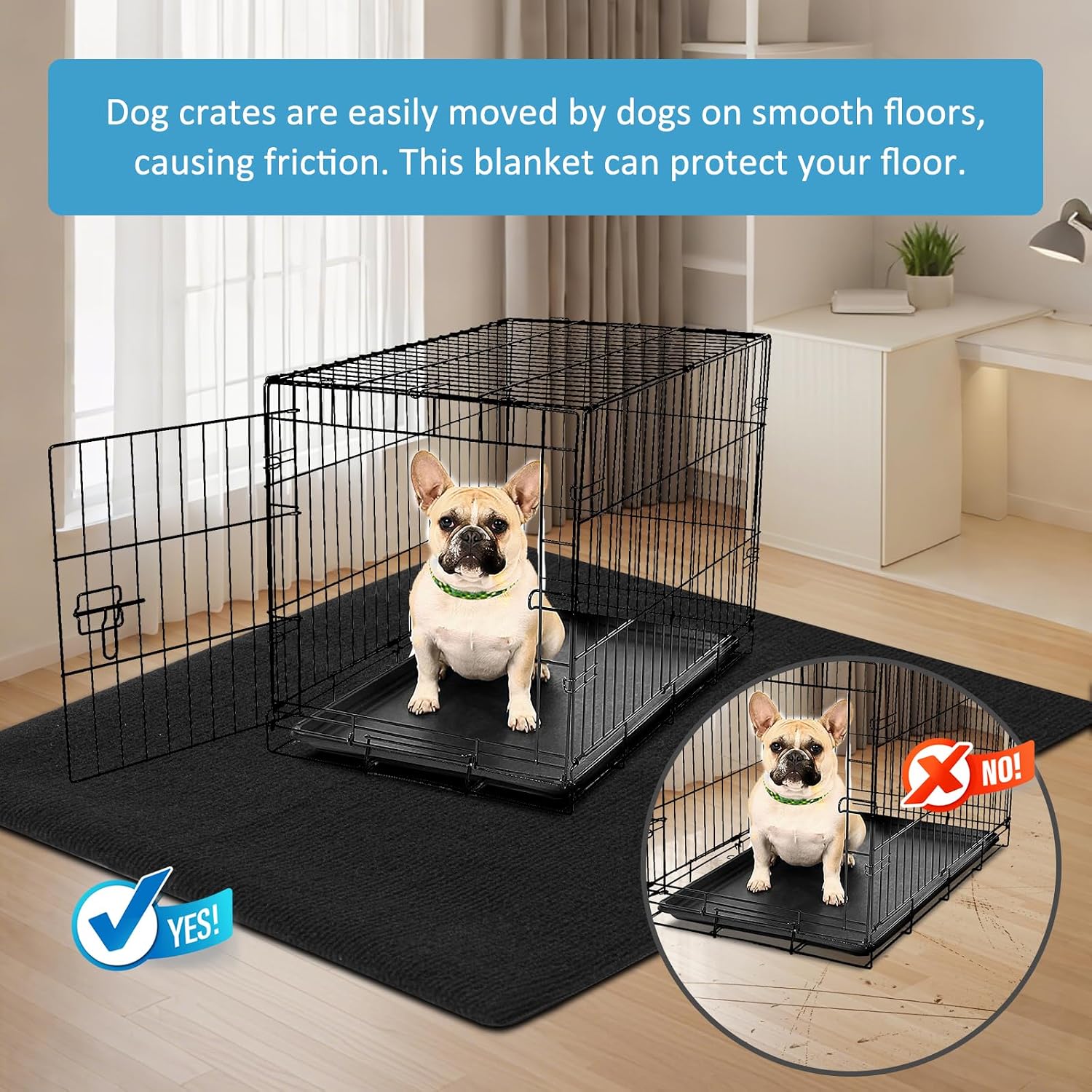 46" x 60" x 0.23" Dog Crate Mat, Extra Large Size, Non-Slip and Waterproof, Washable, Reusable, Can Be Cutting to the Appropriate Aize, Protects Floors, Soft and Absorbent Surface, Rubber Bottom