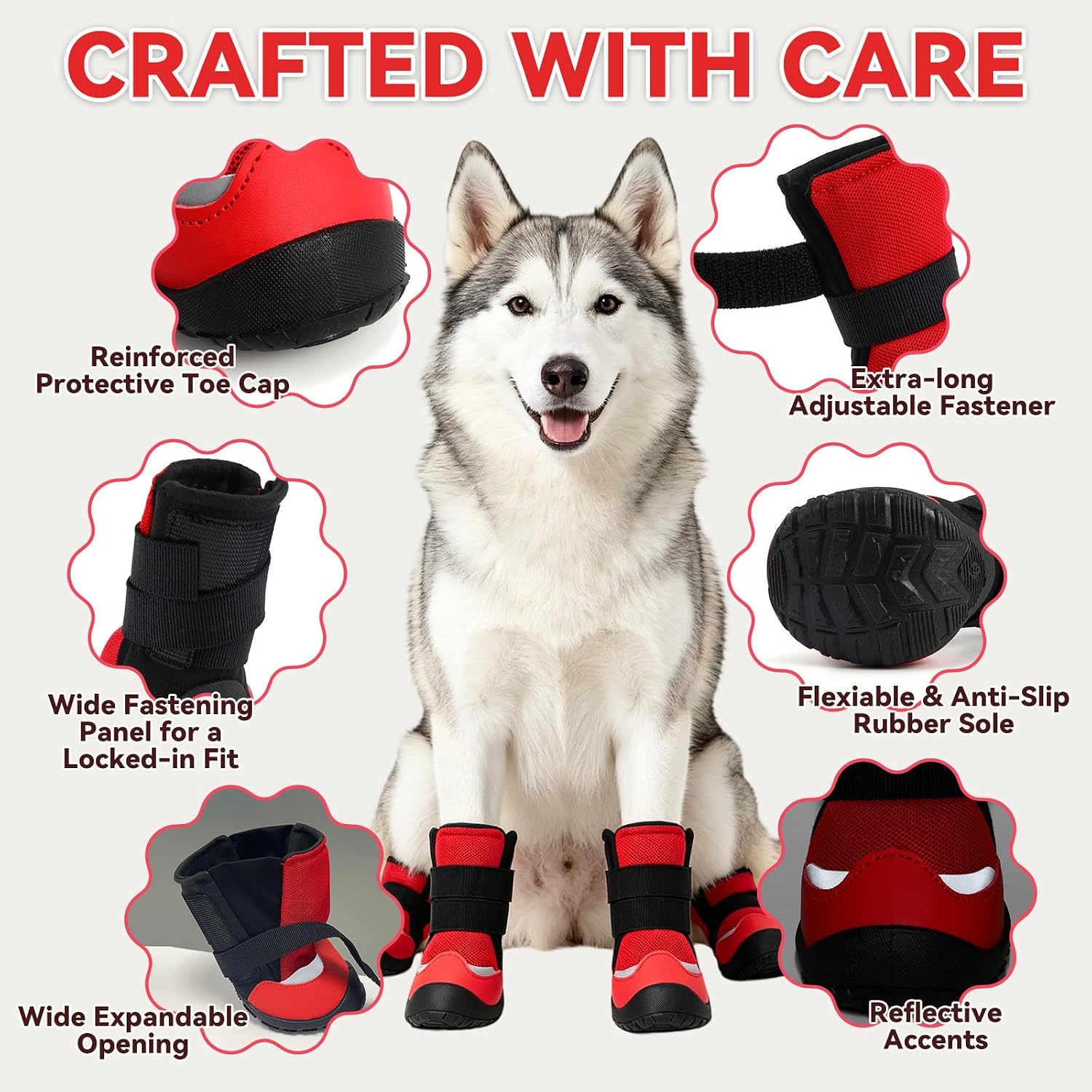 All-Weather Dog Boots for Paw Protection-Durable Dog Booties for Hot Pavement, Snow, Hiking | Non-Slip Sole & Adjustable Straps Outdoor Pet Shoes(red,9#)