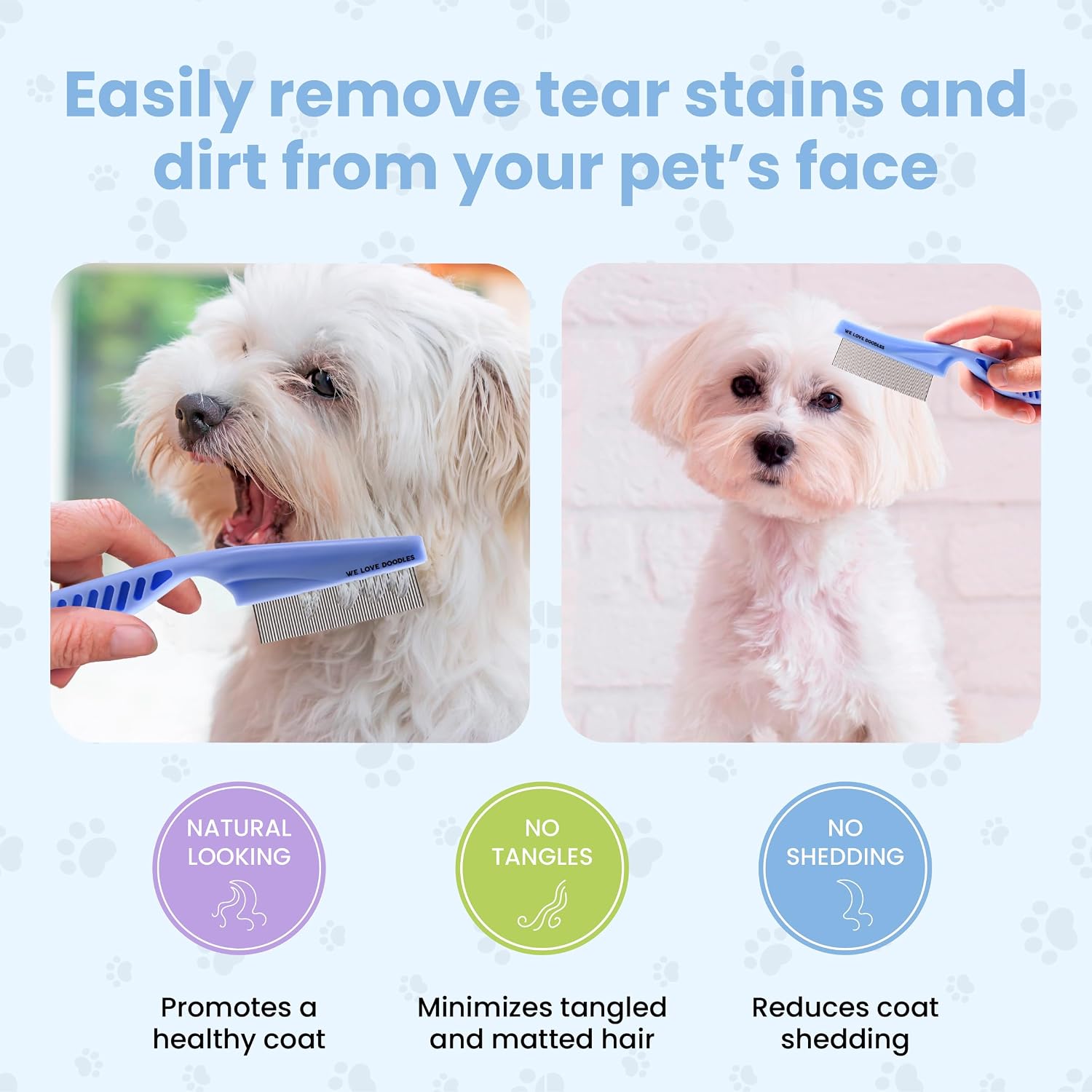 Tick & Flea Comb For Dogs, Fine Tooth Dog Face Brush For Tear Stains 2 PACK | Fine Tooth Metal Flea Comb for Dogs, Removes Lice, Ticks & Fleas Around Eyes, Face & Body, For Poodles, Doodles, Cats, Pets