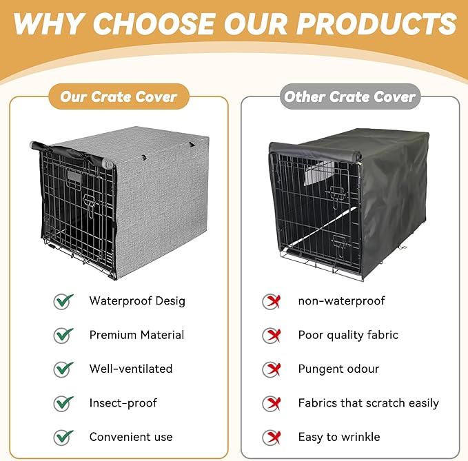 Dog Crate Cover - Double Door Waterproof Pet Kennel Cover, Durable 600D Polyester Protective Cage Cover for 48 Inch Dog Crate - Grey