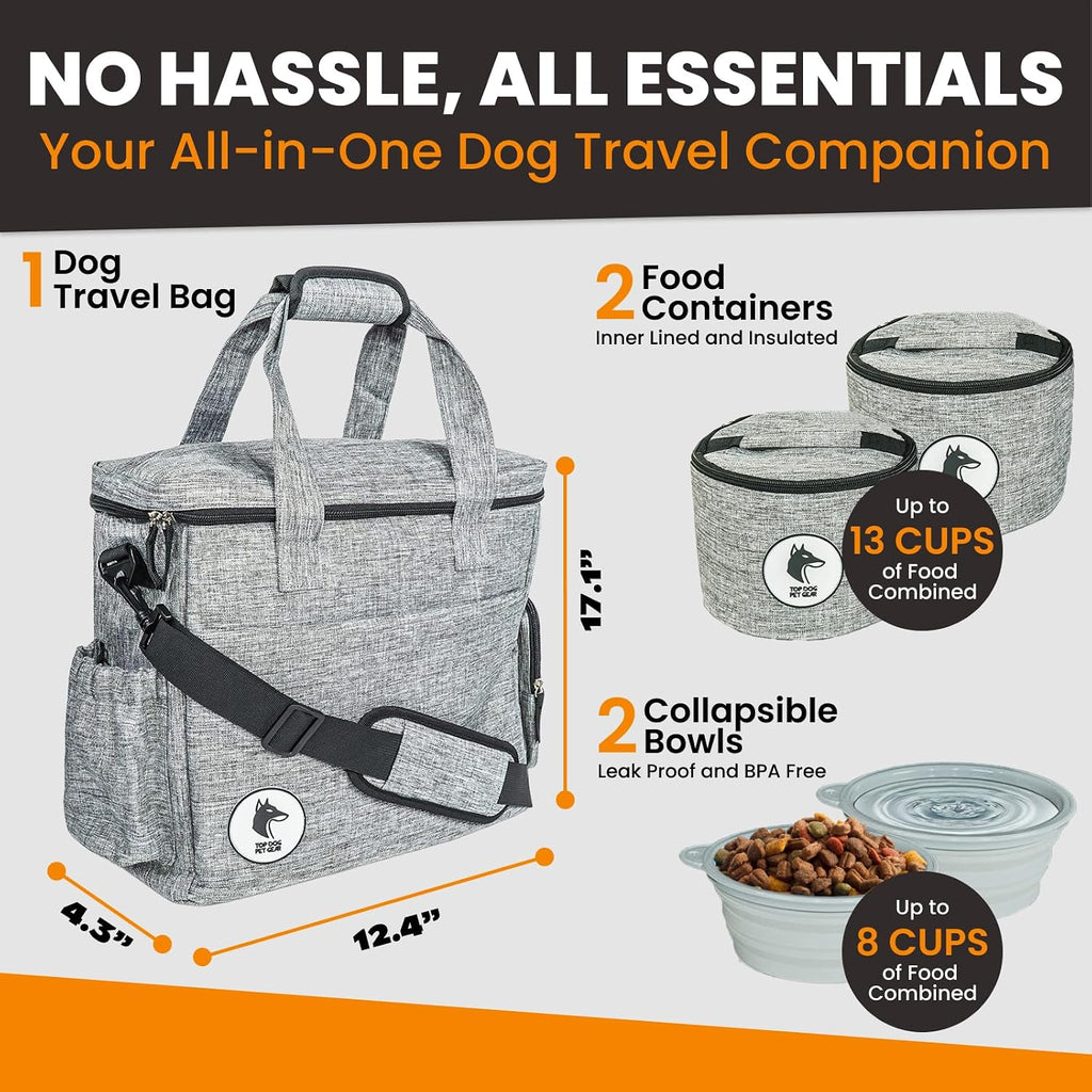 Dog Travel Bag for Supplies - Airline Approved Pet Backpack Organizer | Pet Supply Organizer with Collapsible Bowls, Food Containers, Luggage Sleeve - Camping Gear, Road Trip Essentials