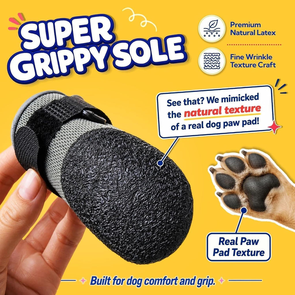 Super-Grippy, Comfortable Sole Dog Summer Shoes for Hot Pavement, S | Stay-On Dog Rain Booties with a Dewclaw-Friendly, Pet Boots for Hiking & Running, Puppy Waterproof Shoes for Small Dogs Paws