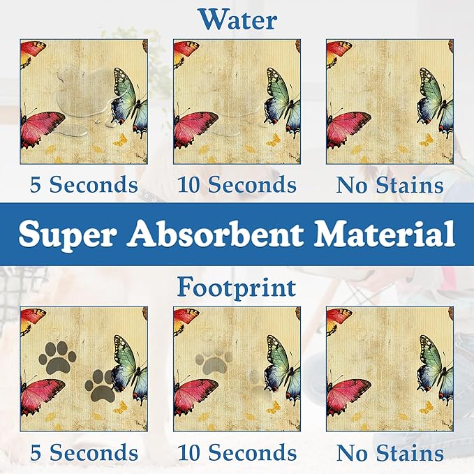 Vintage Butterfly Floral Pet Food Mat for Cats and Dogs–Christmas Stocking Absorbent Quick Dry Feeding Placemat, Non Slip Rubber Base, Waterproof Bowl Mat for Indoor Use, Pet Supplies 16"x24"