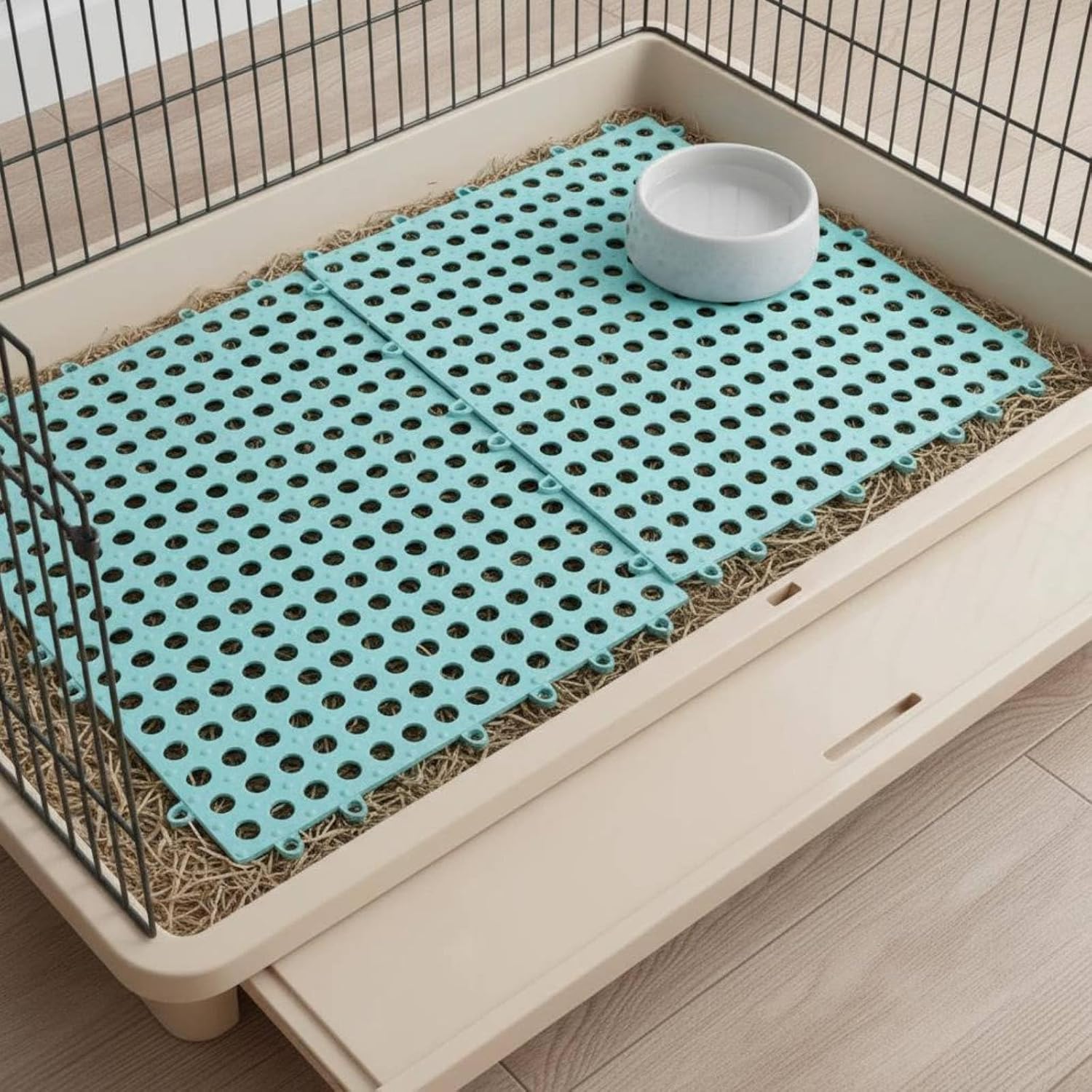 Pet Cage Mat Interlocking Floor Tile Liner Cage Mat Hutch Flooring Enclosure Pad Medical Silicone Bite Resistant with Fast Drainage Custom Cut and, White