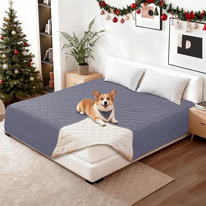 Waterproof Dog Bed Cover, Non-Slip Dog Blanket for Couch, Couch Covers for Dogs Washable, Pet Blanket for Furniture, Pet Bed Mat for Sofa, Car, Pet Supplies (68x82 Inch, Grey Blue)