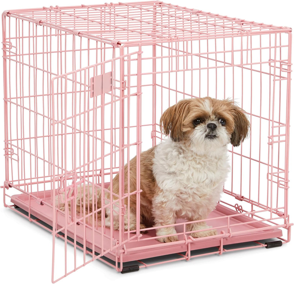 MidWest Homes for Pets 24-Inch Pink Fashion iCrate for Small Breeds, 12-20 lbs, Single Door Folding Dog Crate with Divider Panel, Leak-Proof Tray & Secure Latch, Portable, Durable & Easy to Assemble