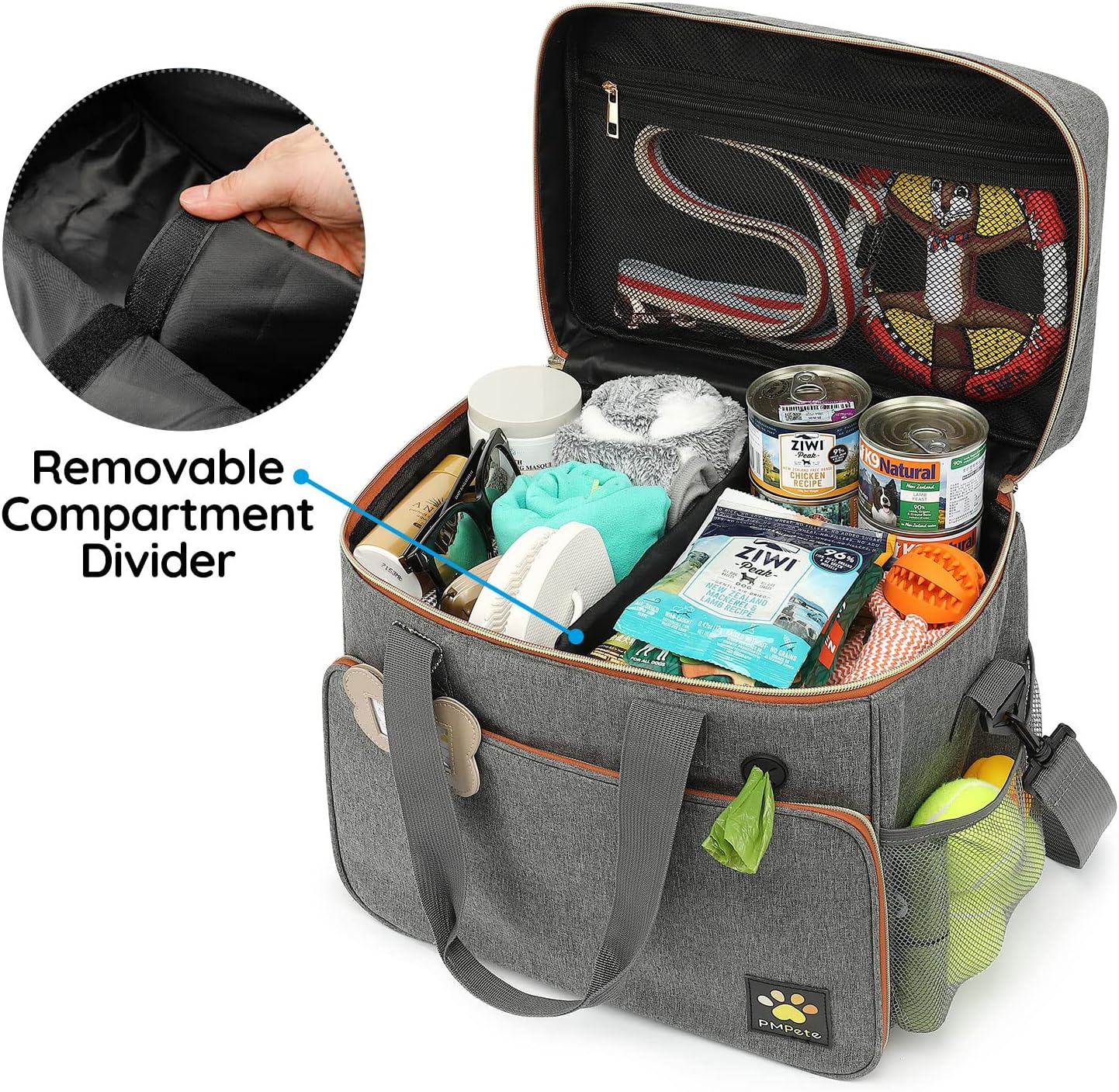 Dog Travel Bag for Traveling| Week Away/Overnight Dog Travel Accessories with Multi-Function Pockets| Travel Set for Dogs and Cats|Ideal Pet Diaper Bag and Pet Gift Kit(Grey)
