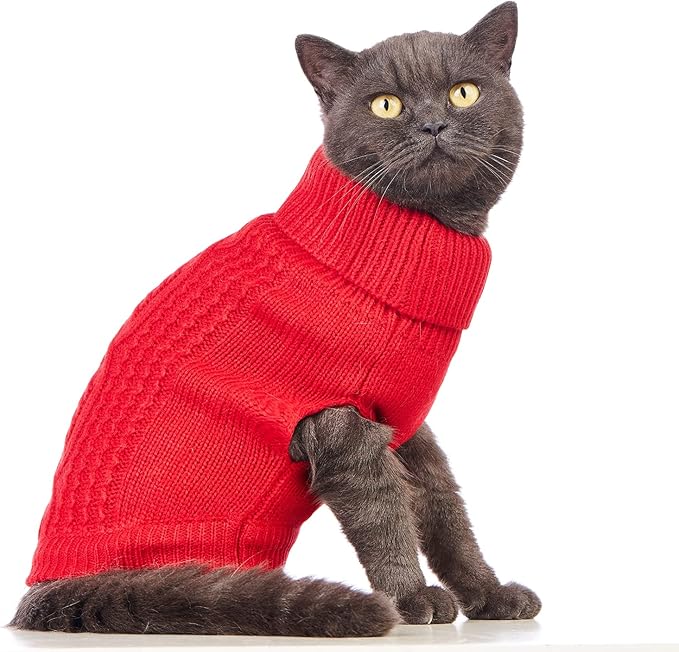 Stretchy Cat Sweater - 17 Colors & 6 Sizes | Snug Winter-Ready Knit for Boy/Girl Cats & Kittens(Red, Medium)